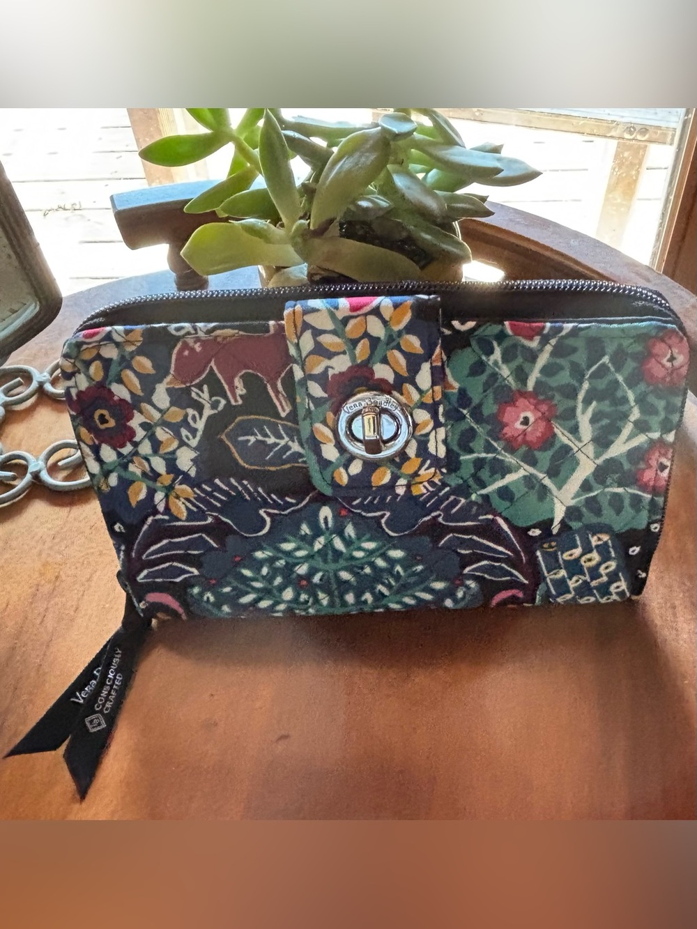 VERA BRADLEY RFID Turnlock Zip Wallet ‘Enchantment’ Horse Fox Bird NEW $95 - Picture 1 of 9